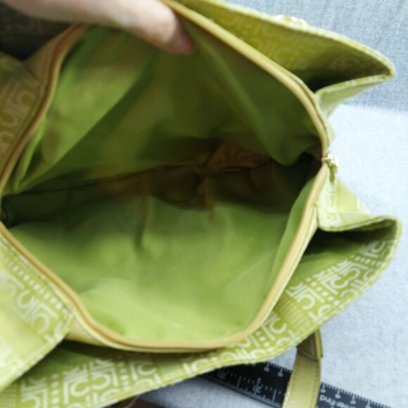 Liz Claiborne Green Logo Patterned Tote Bag With Double Handles - Picture 13 of 13